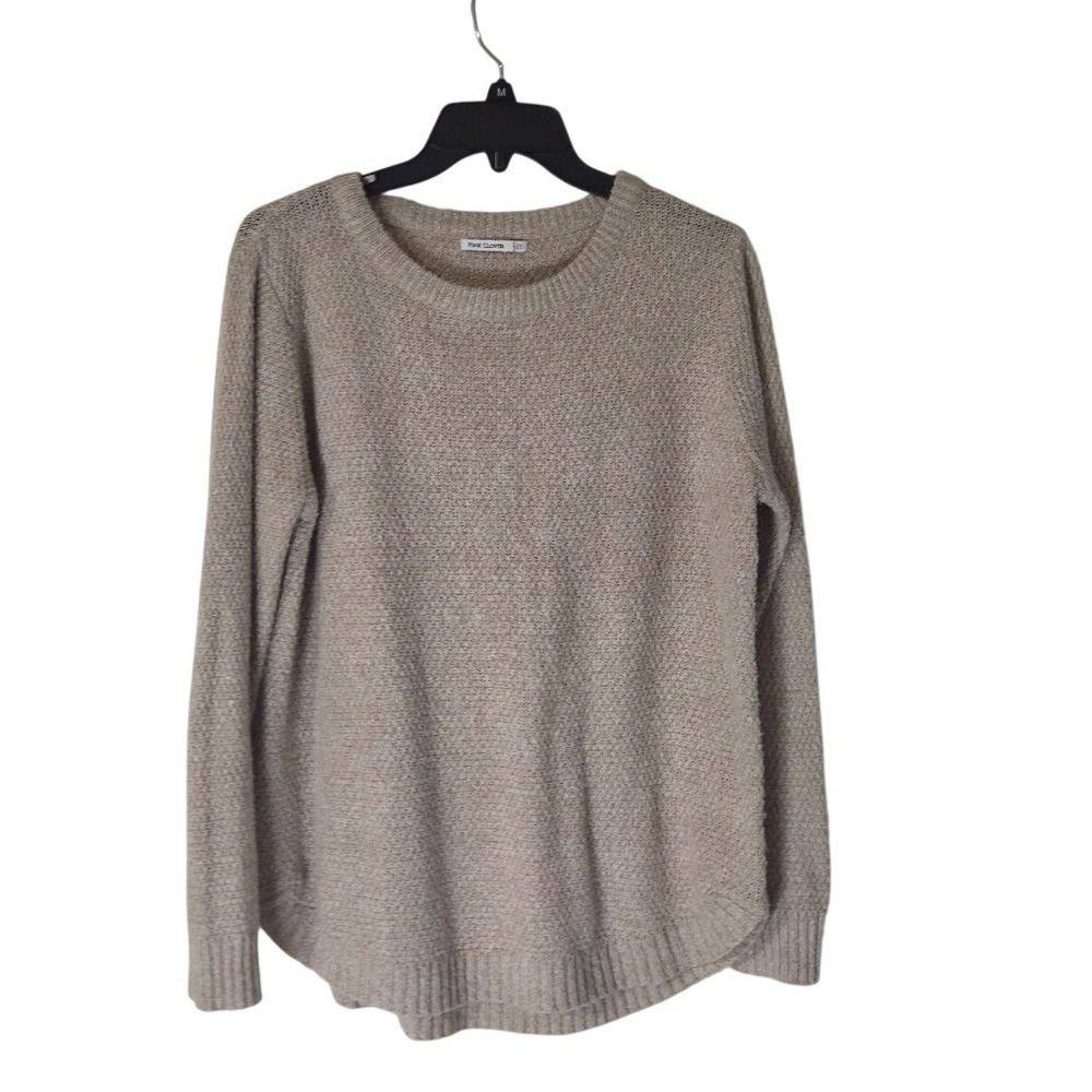 Pink Clover Textured Knit Pullover Sweater Beige Long Sleeve Women LP